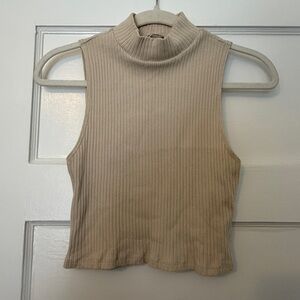 Reformation Cream Ribbed Mock Neck Top